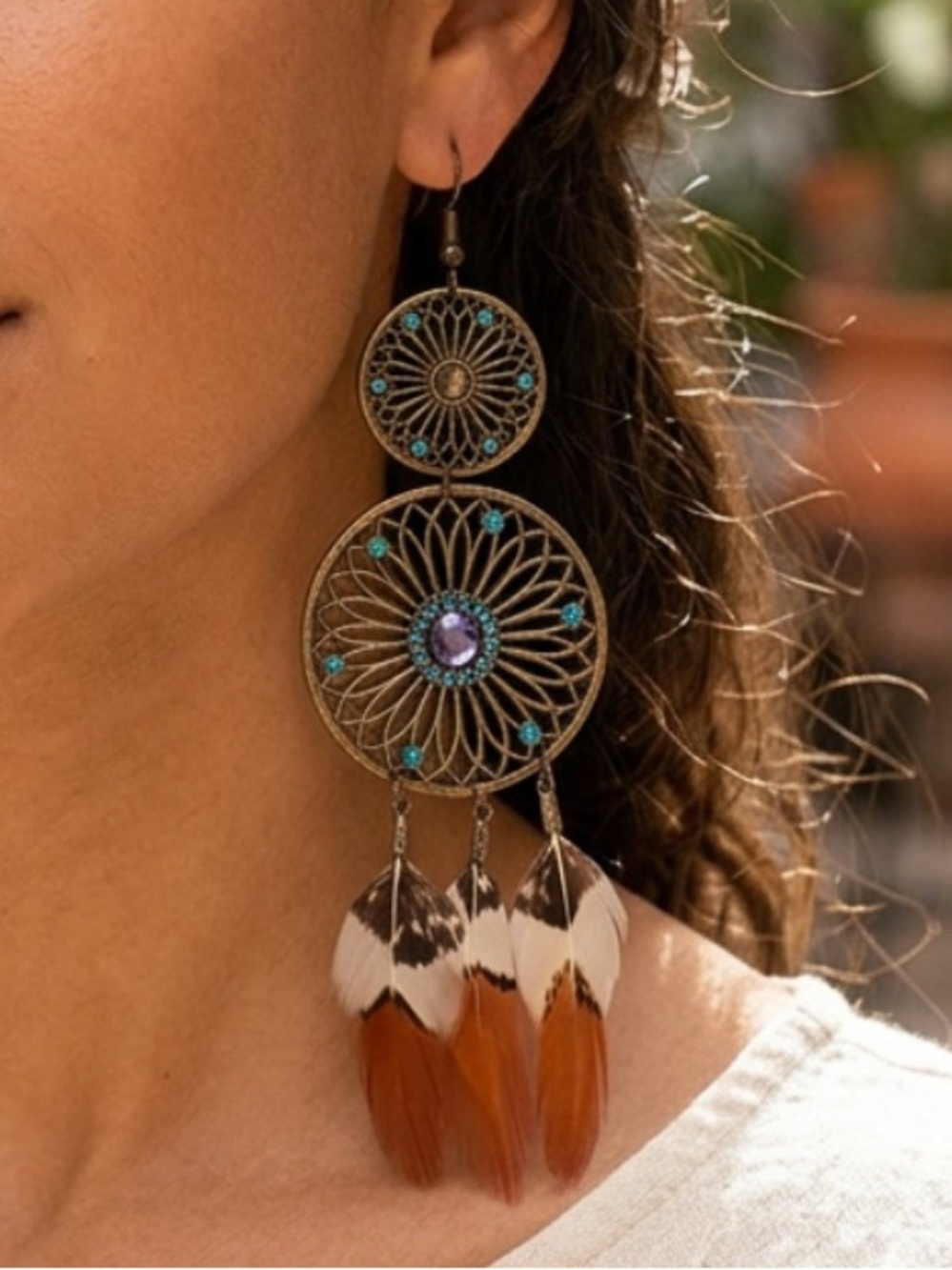 RechicGu western-style boho dream catcher Statement Chunky earrings | Festival